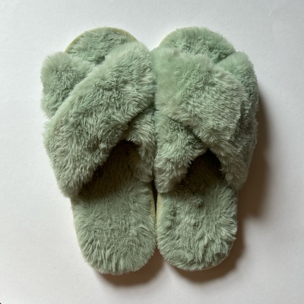 Light Green Fuzzy Slippers